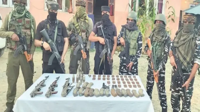 Arms and ammunition were found when a hideout was uncovered in Handwara: police